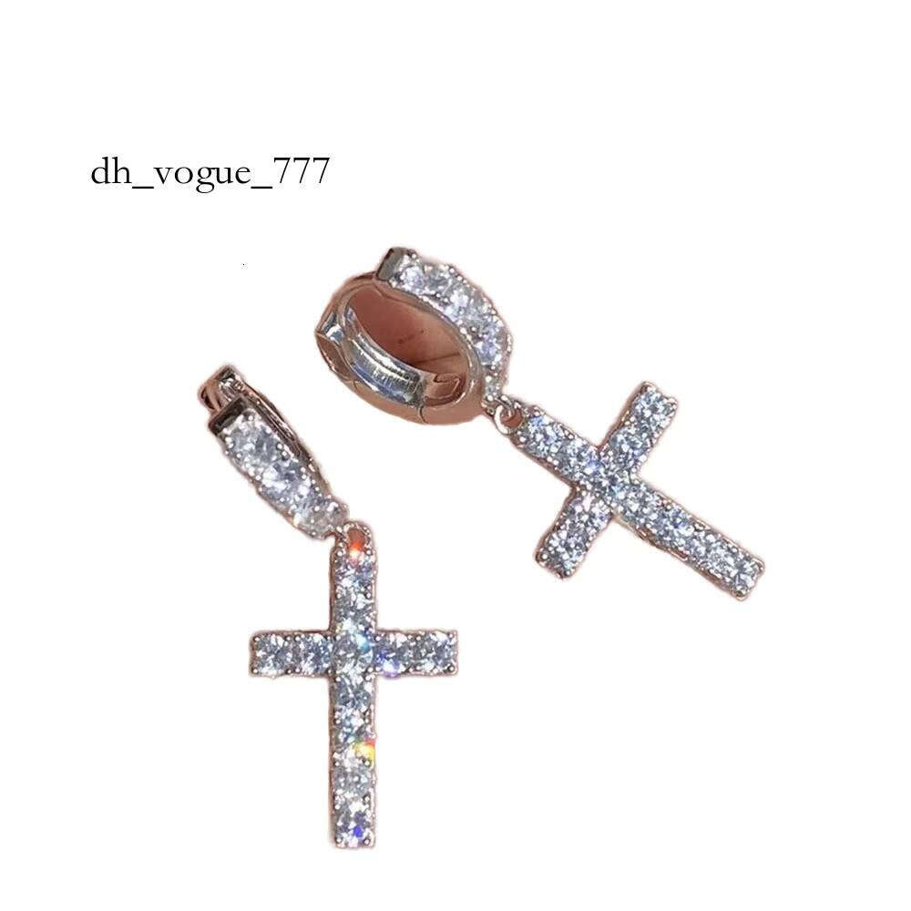 Custom Sterling Sier Moissanite & Dia Cross Earrings Gold Plated Hip Hop Style Women's Jewelry for Weddings