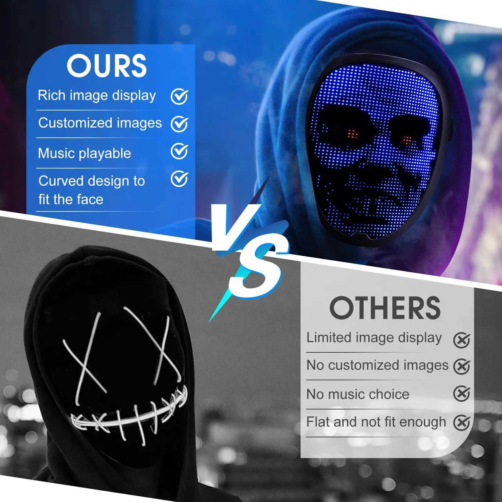 Smart LED Face Masks Programmable Bluetooth App Control Change Face DIY Photoes Display Light up LED Mask for Halloween Party F250911
