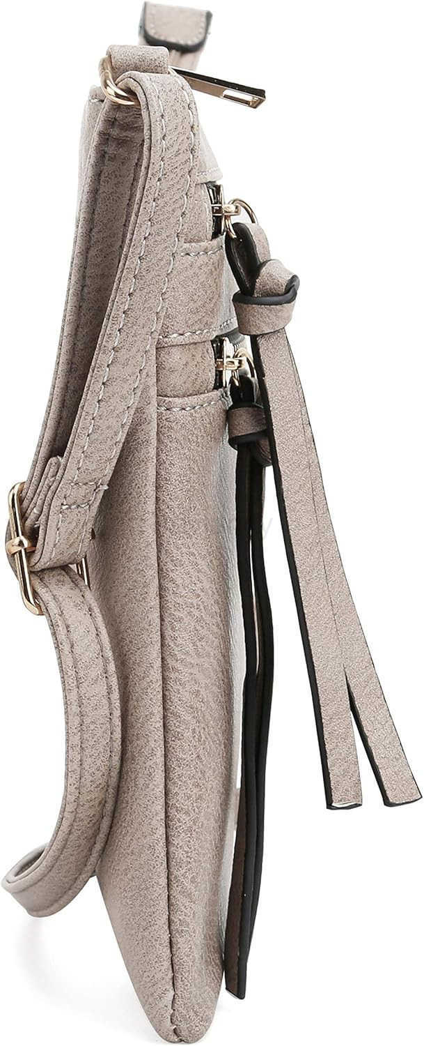 Crossbody Purse Bag Functional Multi Pocket Double Zipper Purse Adjustable Strap Medium Size Purse TaupeW250911