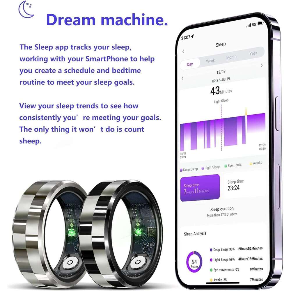 Smart Blood Pressure Monitor Health for Men Heart Rate Sleep Fiess Tracker Ring Gesture Control Pedometer Calories Step Counter Waterproof Compatible 