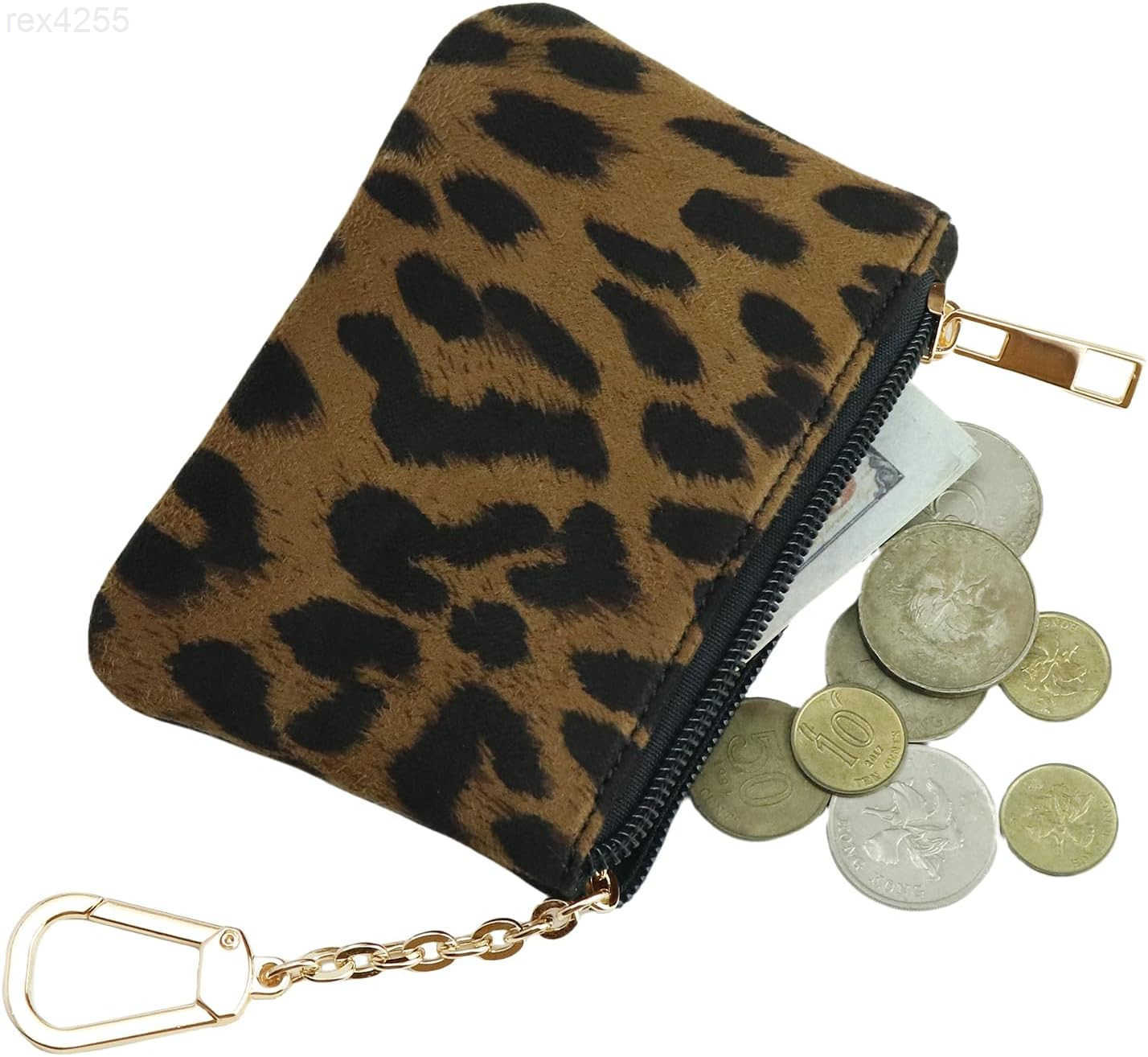 Coin Purse with Key Chain for Women Leopard Print Change Purse Card Holder Wallet Medium Size 4x15x1 inches BrownW250911