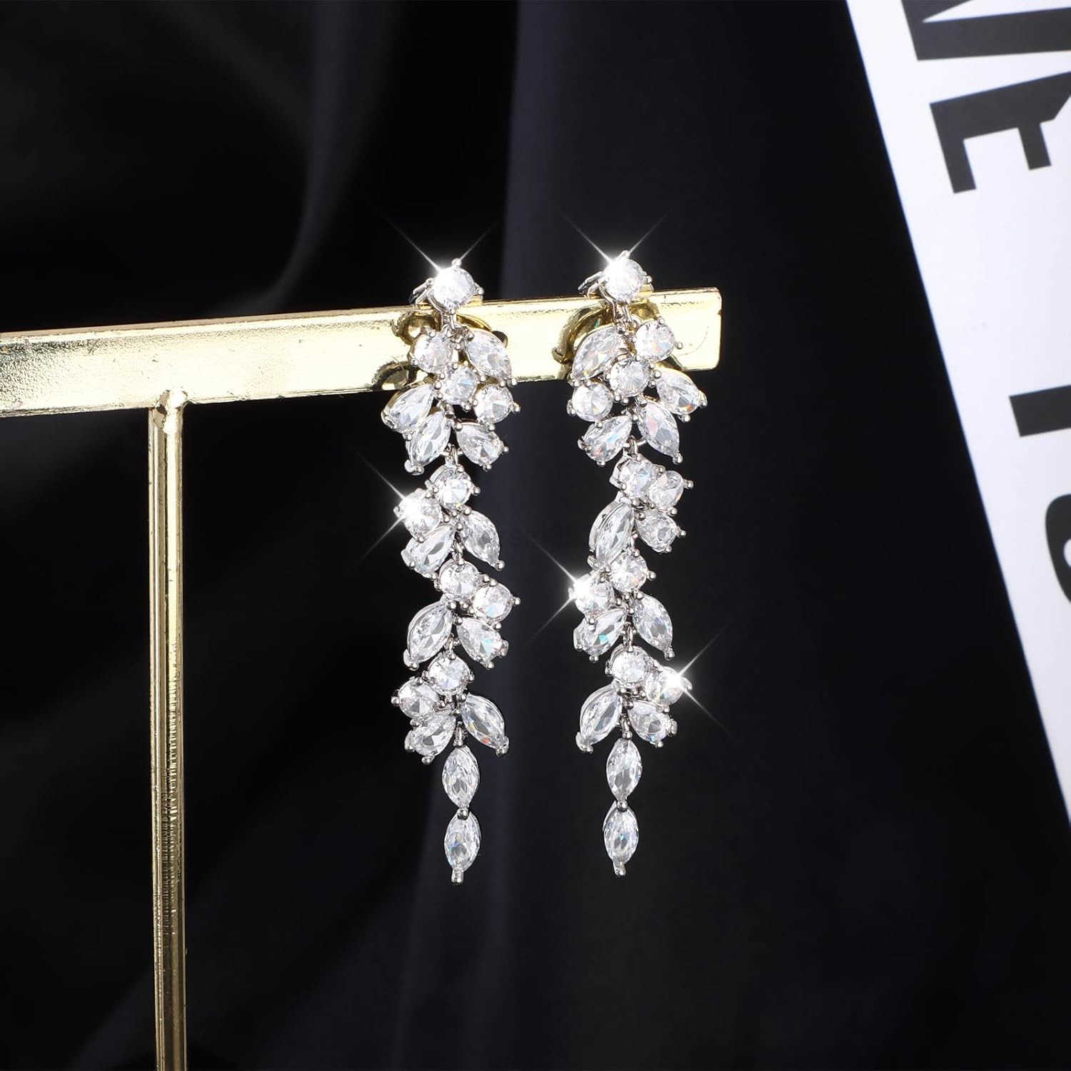 Clip on Earrings for Women 925 Sterling Silver Plated Cubic Zirconia Long Tassel Dangle Drop Earrings Non Pierced Earrings for Women Jewelry Gifts Wed