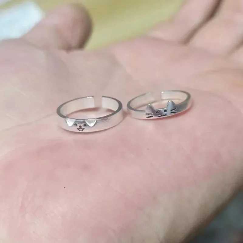 2pcs Cute Animal Dog Cat Rings for Women Men Simple Design Adjustable Cartoon Couple Rings Lovers Girlfriend Wedding Jewelry W250911