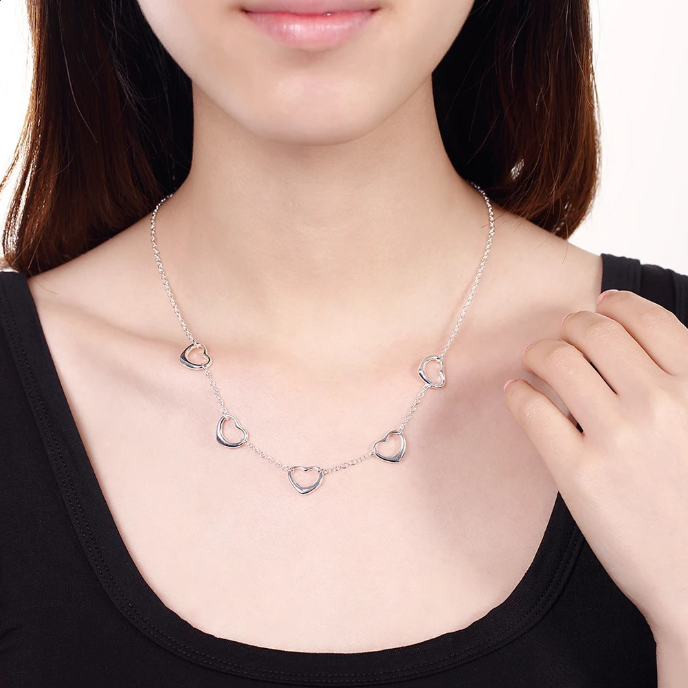 925 Sterling Silver LOVE five hearts Bracelet necklace Jewelry set for women Fashion Party Christmas Gifts 250910