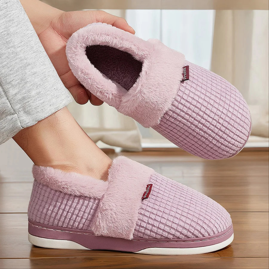 Winter Home Slippers for Women Bedroom Antislip House Cotton Shoes Warm Plush Couples Indoor Slippers250906