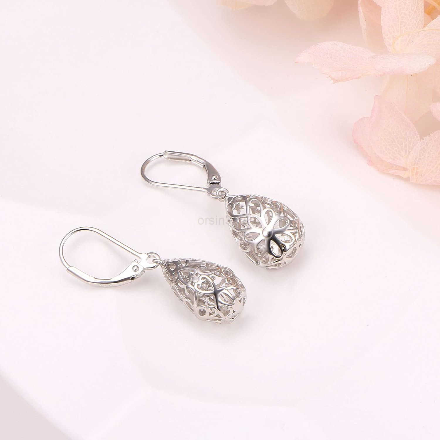 925 Sterling Silver Filigree Dangle Drop Earrings DaisyLotusRose FlowerMoonstone Leverback Teardrop Earrings for Women Infinity Celtic Knot Daisy Lotu