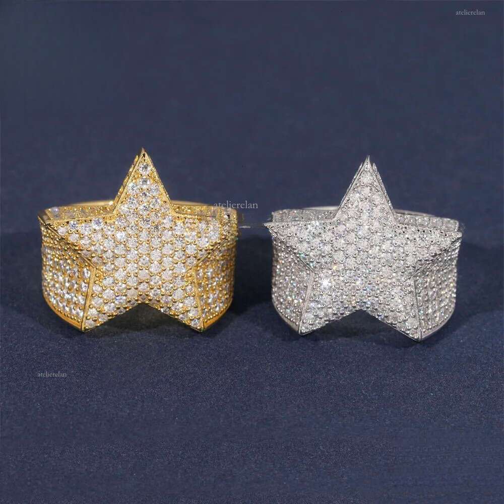Hip Hop New Sier Inlaid D Color VVS Moissanite Star Style Unisex Ring Ins Fashion