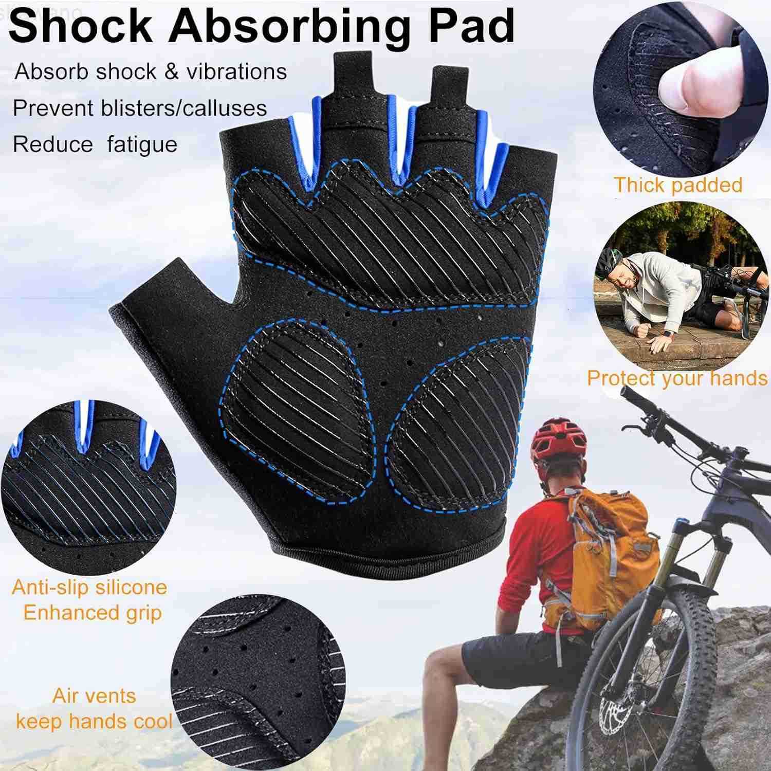 Cycling Gloves for Men Women Padded Half Finger Road Mountain Bike Gloves ShockAbsorbing AntiSlip Breathable Sports Gloves for Bicycle Riding Motorcyc