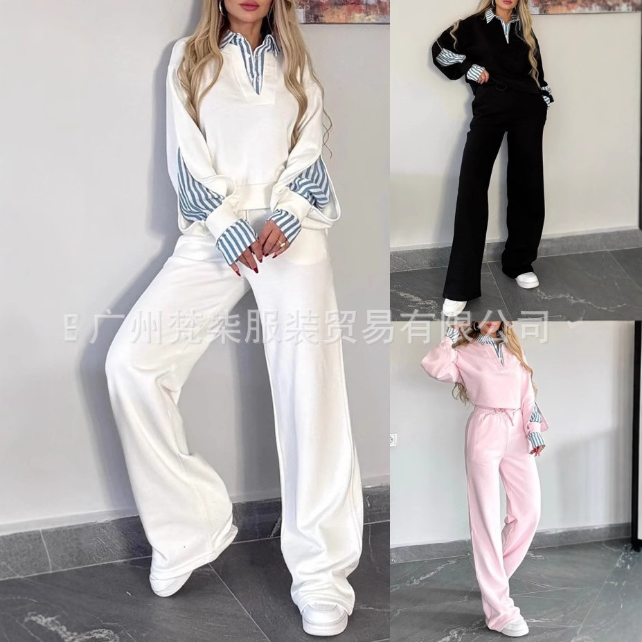 2025 autumn and winter hot selling lapel long sleeved shirt women's long sleeved top loose casual sportswear set autumn and winter new designer k