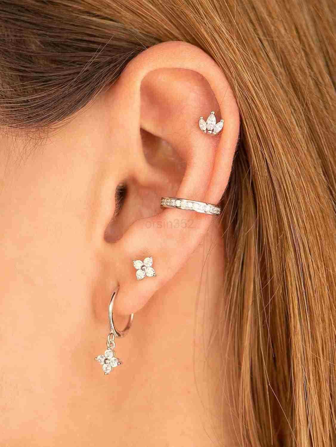 Flower Shaped CZ Dangle Hoop and Stud Earrings Sets for Women Drop Huggie Earrings with Cubic Zirconia Charm in Sterling Silver Gifts for HerW250911
