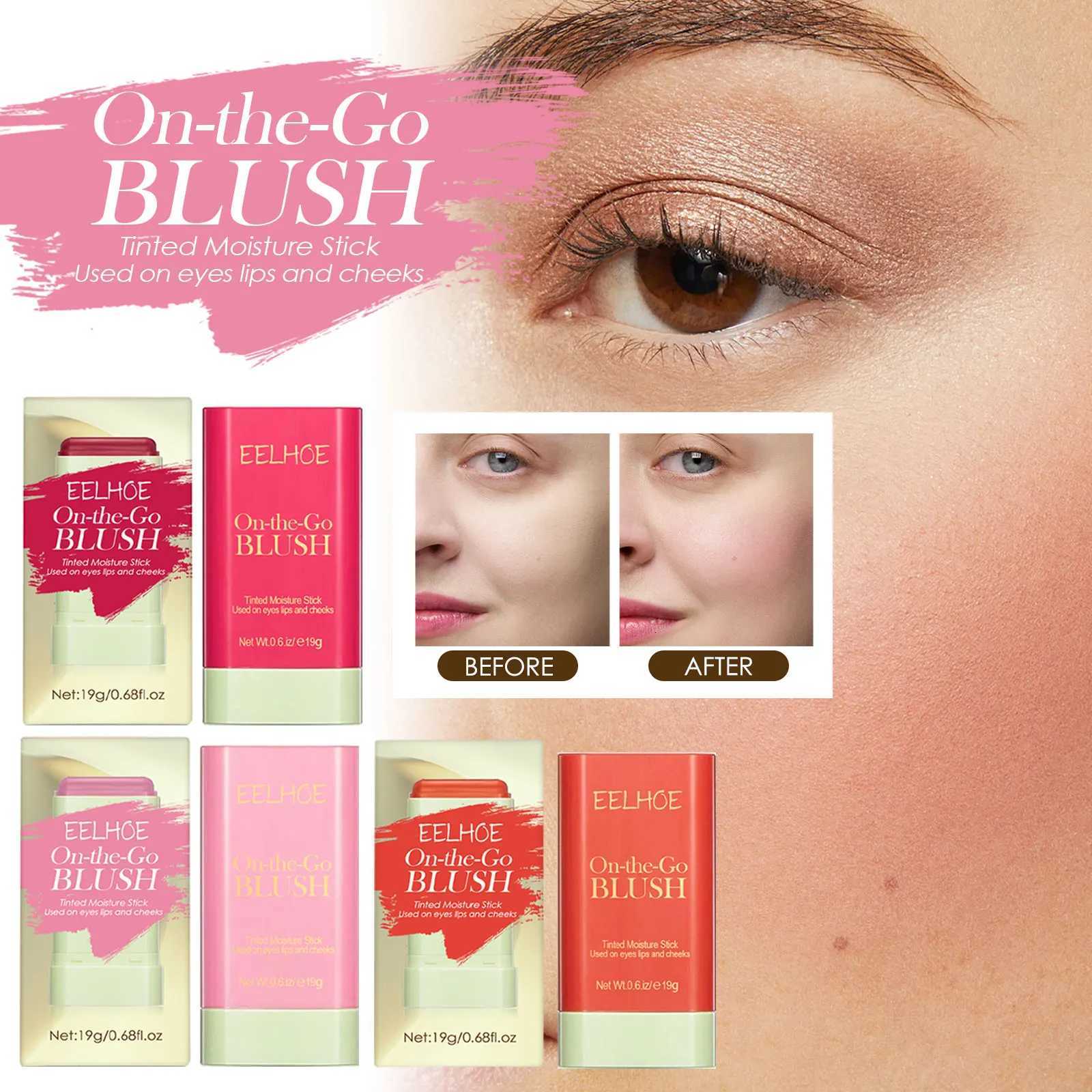 EELHOE Blush Stick Tinted Moisturize Waterproof Makeup Rouge Cream Tube Brightening Tone Easy Color Eye Cheek Lips Blusher Stick W250911