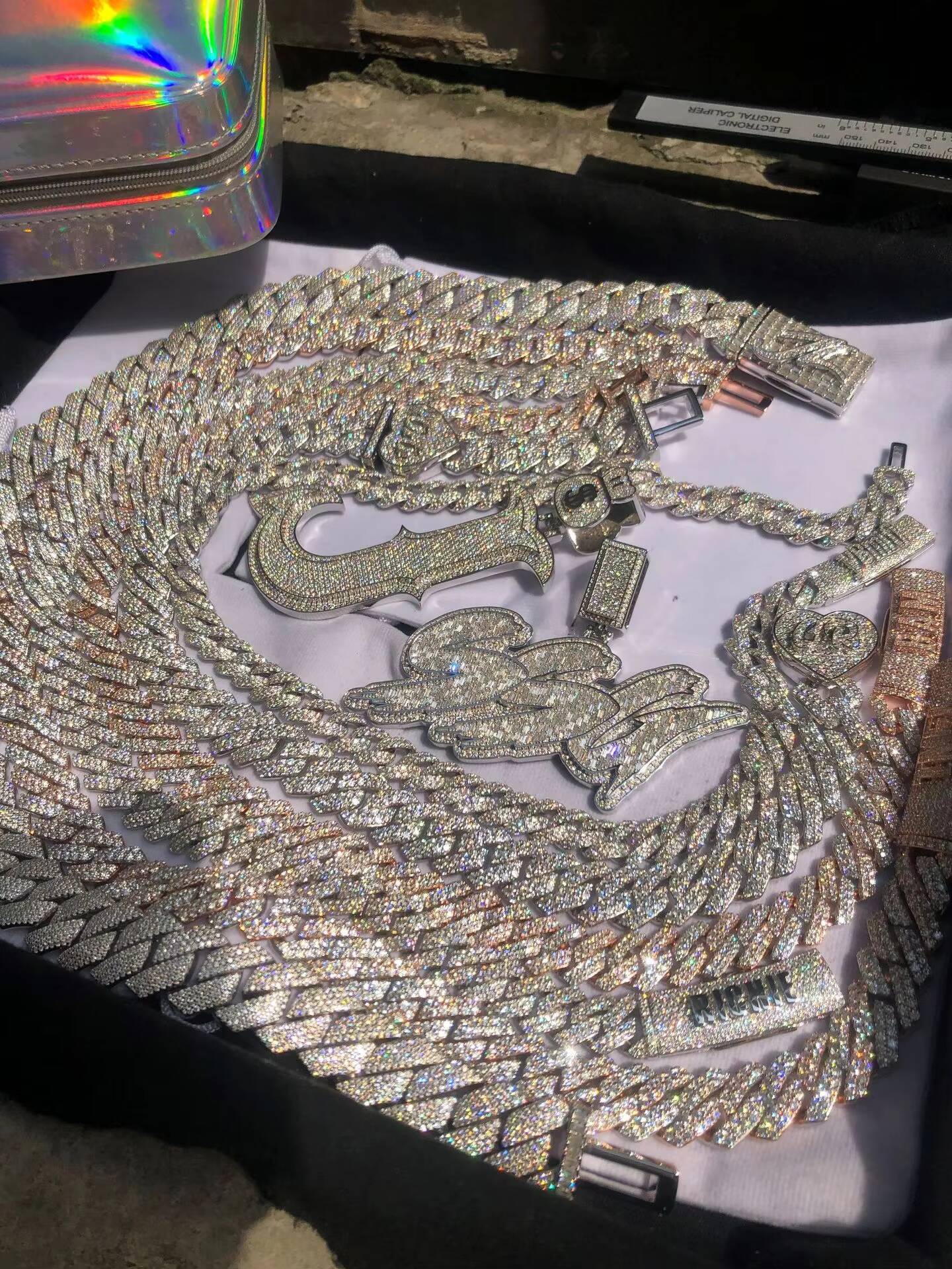 FaMoissaniteory Price S925 Sterling Silver Cuban Link Chain Necklace 8mm 10mm 12mm VVS1 Moissanite for Men and Women Iced Out Style