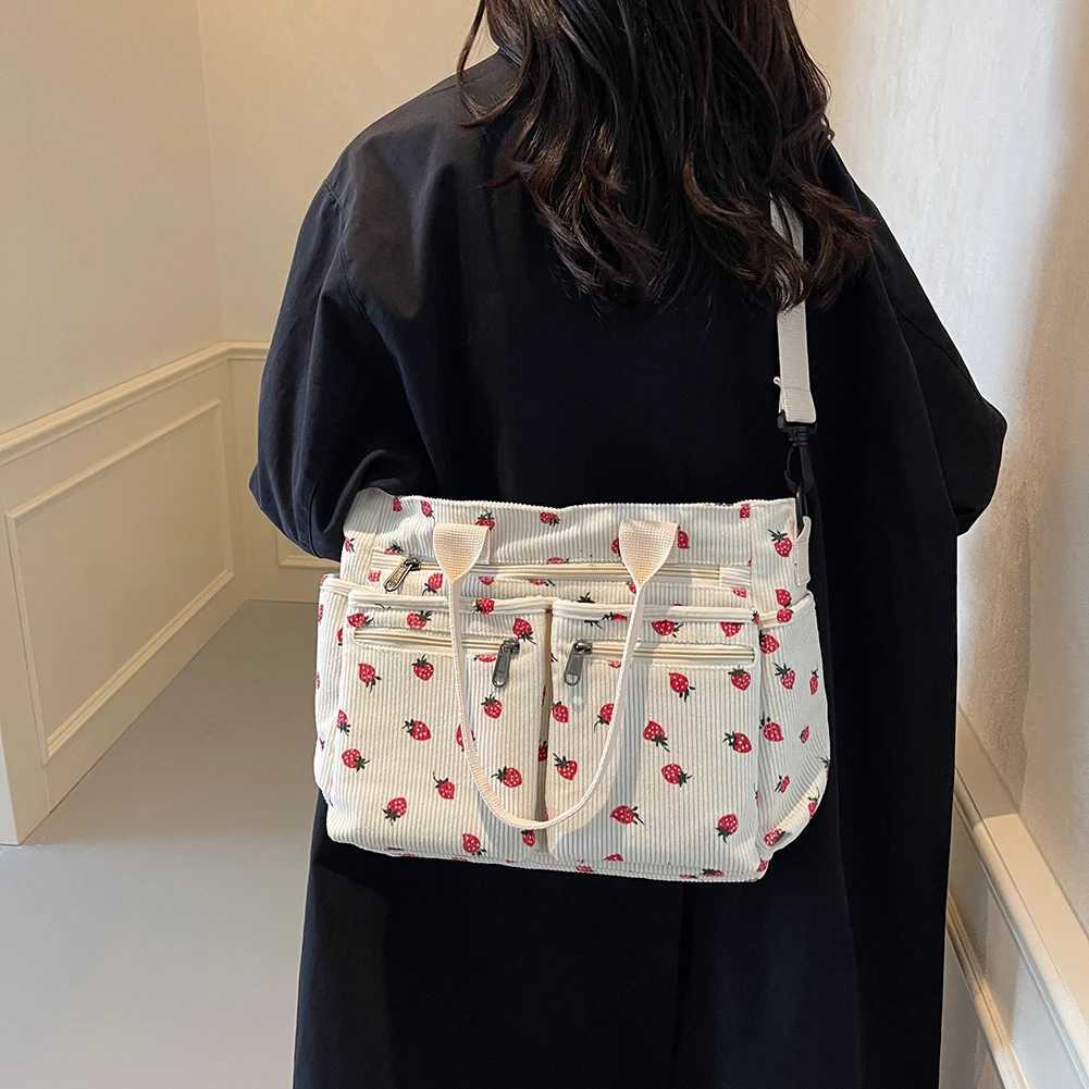 Women Strawberry Shoulder Bag Fashion Corduroy Tote Bag Large Capacity Stylish Crossbody Bag Simple Messenger Bag Chic Hobo Bag W250911