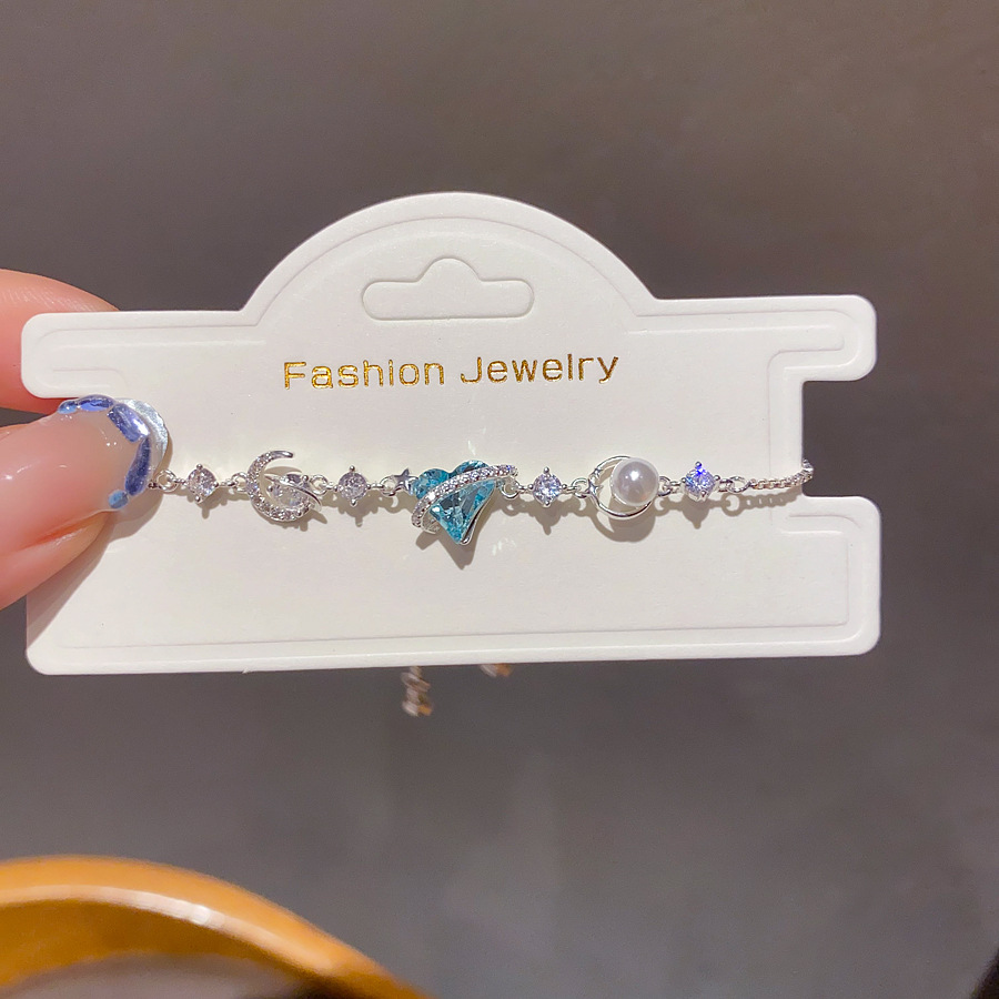 Silver - Toned Bracelet With Pink Heart - Shaped Crystal, Sparkly Pave Accents Delicate Daily & Romantic Jewelry Gift For Her High Quality And Elegant