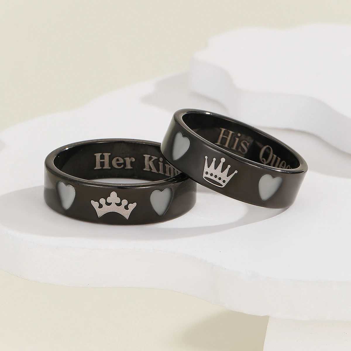 2 piecesset luminous Love Crown pattern Her King His Queen Couple ring Ladies fashion love commitment ring W250911