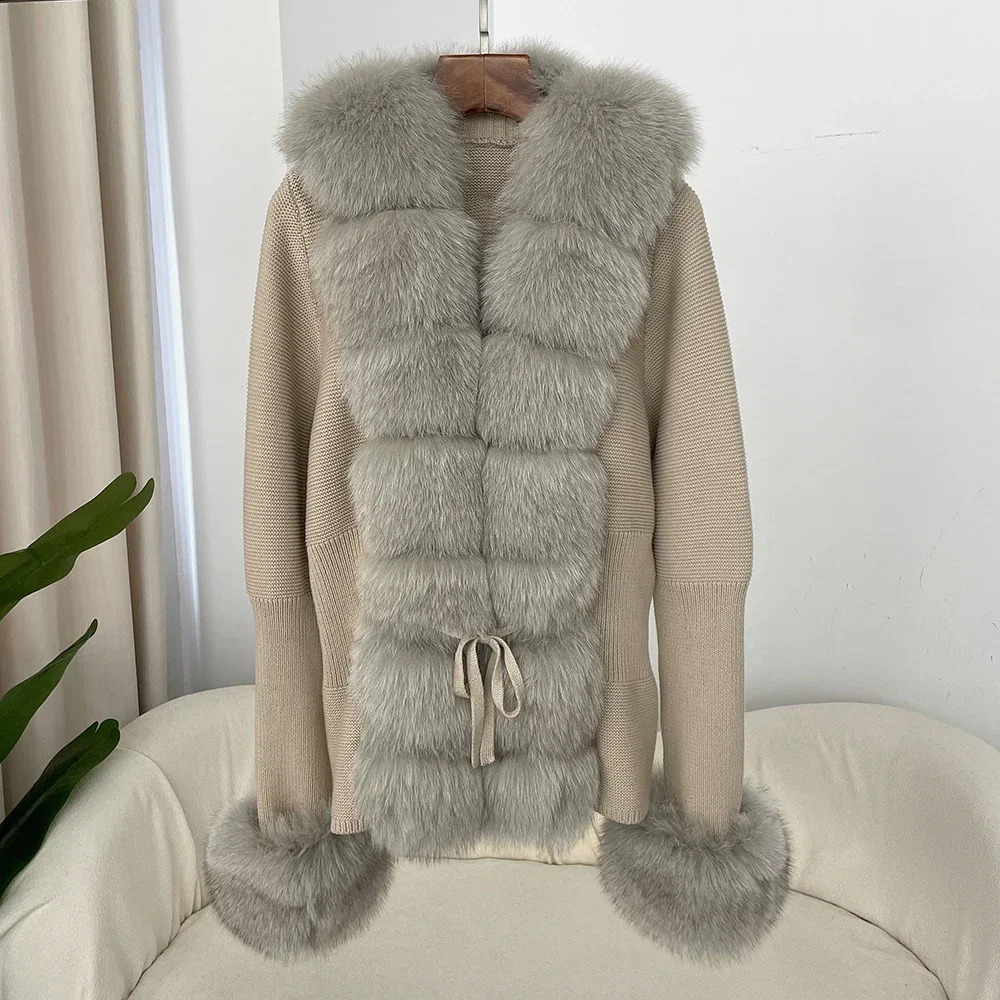 y Patchwork Knitted Sweater Bandage Fur Cardigan Detachable Collar Jacket Coat Autumnwinter Womens 250911