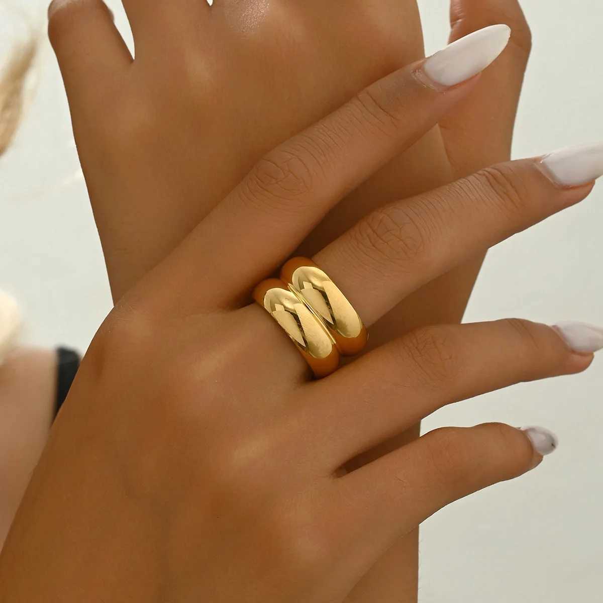 Stainless Steel Rings Chunky Wide Double Layer Ring for Women Men Simple INS Fashion Waterproof Jewelry Gift Trend 2024 anillos W250911