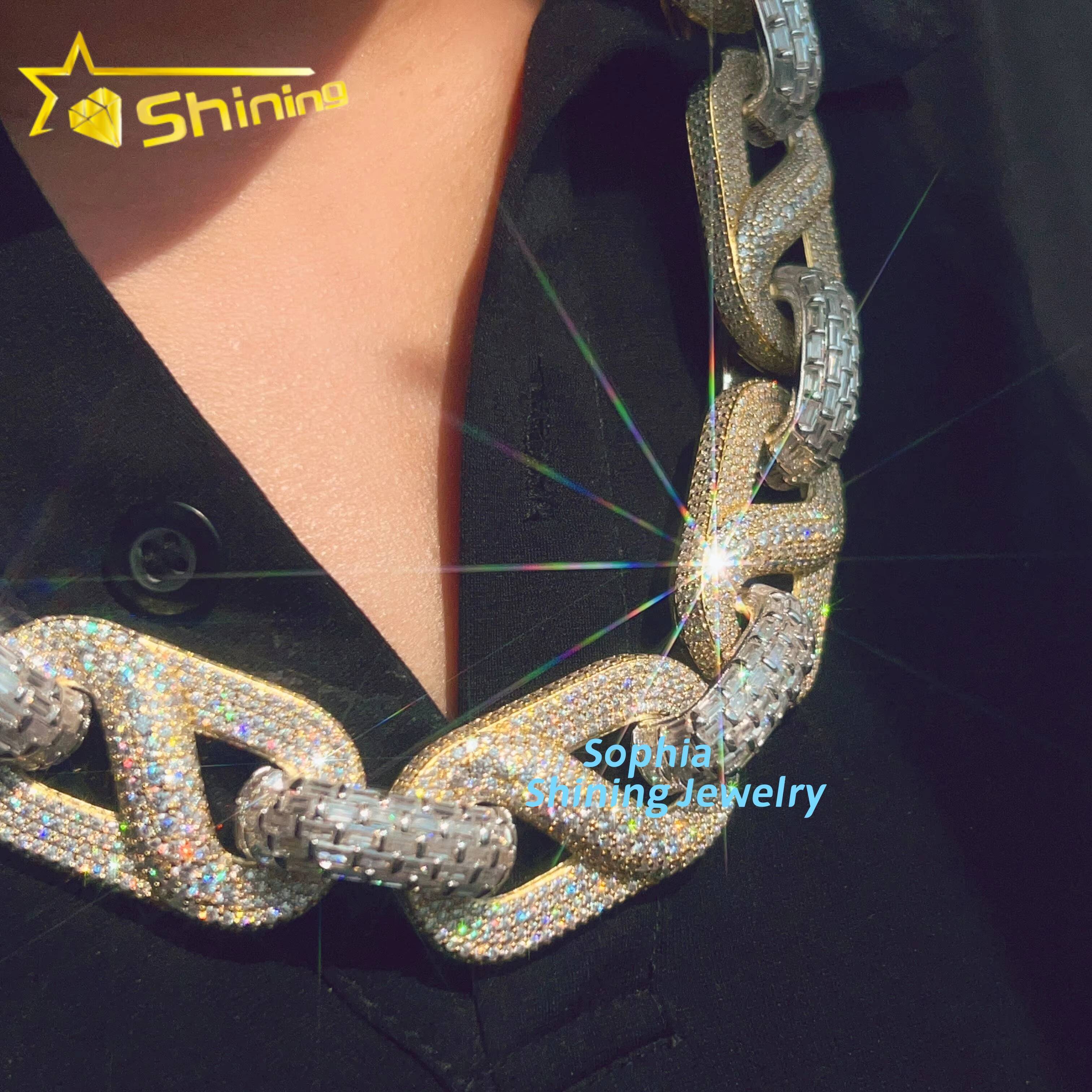 Luxury Fashion Design Vvs Moissanite Diamond Hip Hop Buss Down Rapper Jewelry baguette Cut Silver Cuban Link Chain GRA Certified