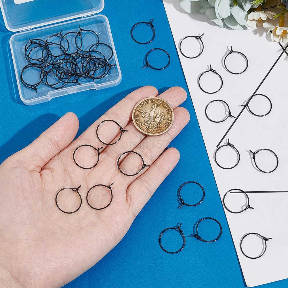 100pcs 20mm Hypoallergenic Stainless Steel Hoop Earring Golden Wine Glass Charm Rings 07mm Pin Earring Beading Hoop for Women Dangle Hoop Earrings Mak
