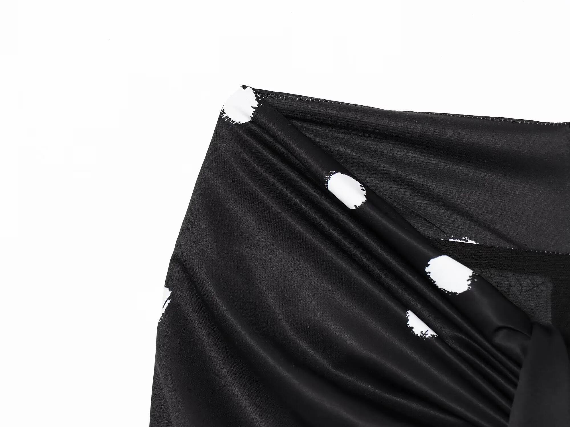 2025 Sexy Black Polka Dot Midi Skirt: Thigh-High Slit, Bow-Tie Waist, Ankle-Length Curve-Hing Design For Woman Summer Casual dongdumaoyi