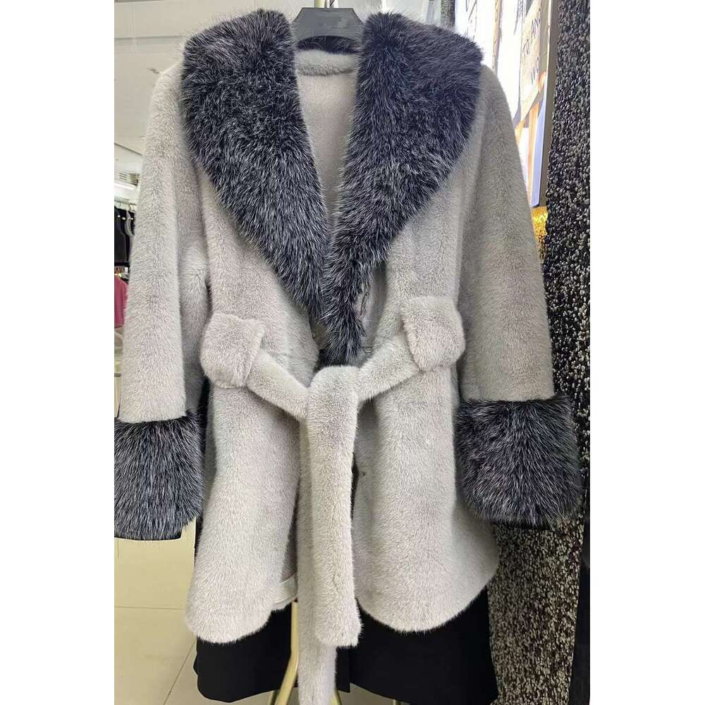 Women's Clothing Fur Collar Long Slim Environmentally Friendly Plush Coat High End Fashion Version