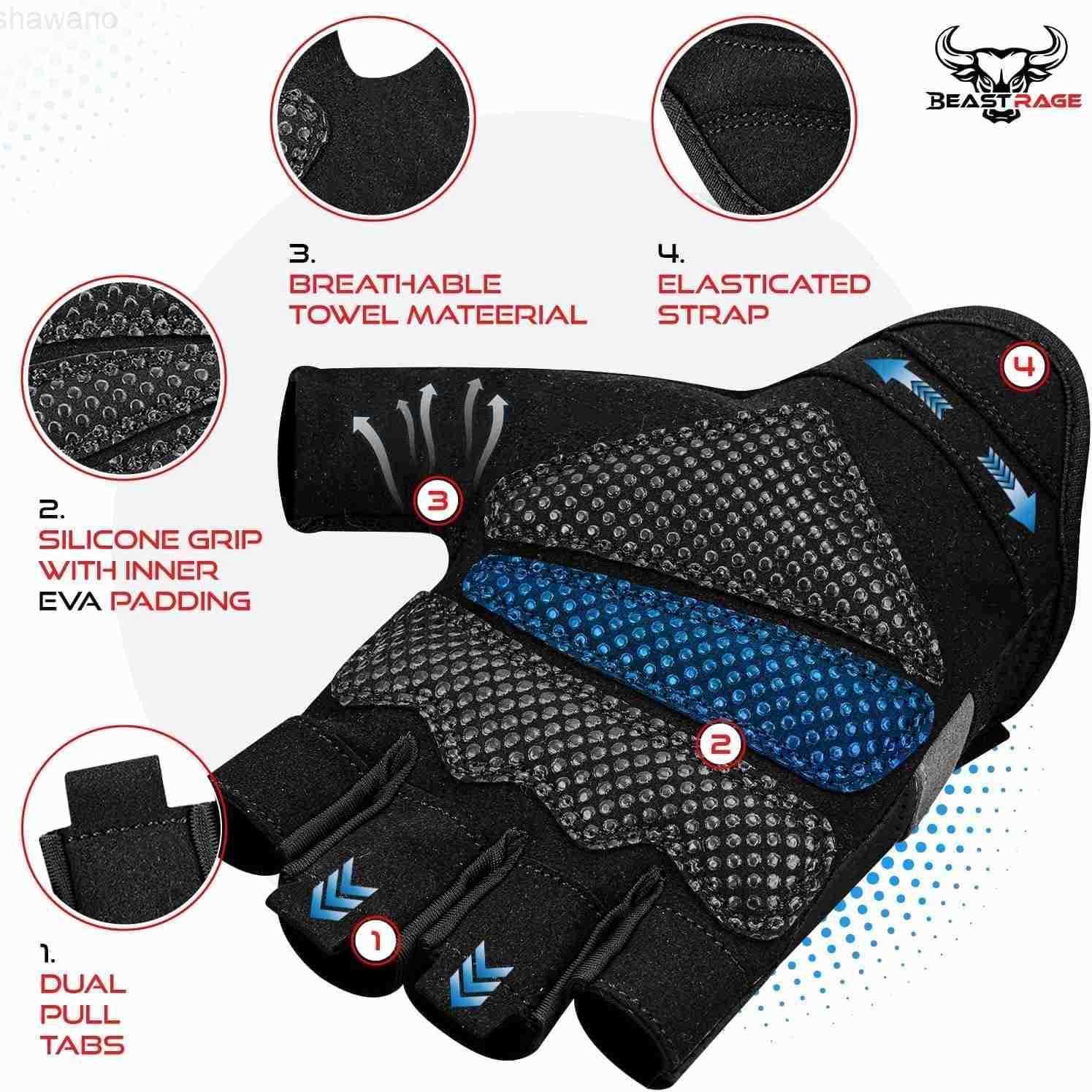 RAGE Fingerless Weight Lifting Gloves with Palm Protection Padding Breathable Lightweight Gym Gloves for Men Women Weightlifting Cycling Exercise Trai
