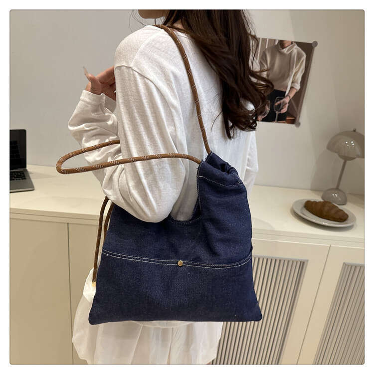 Japanese and Designer Bags Korean Niche Fashion Solid Color Simple Denim Single Shoulder New Casual Versatile Daily Handbag Tote Bag