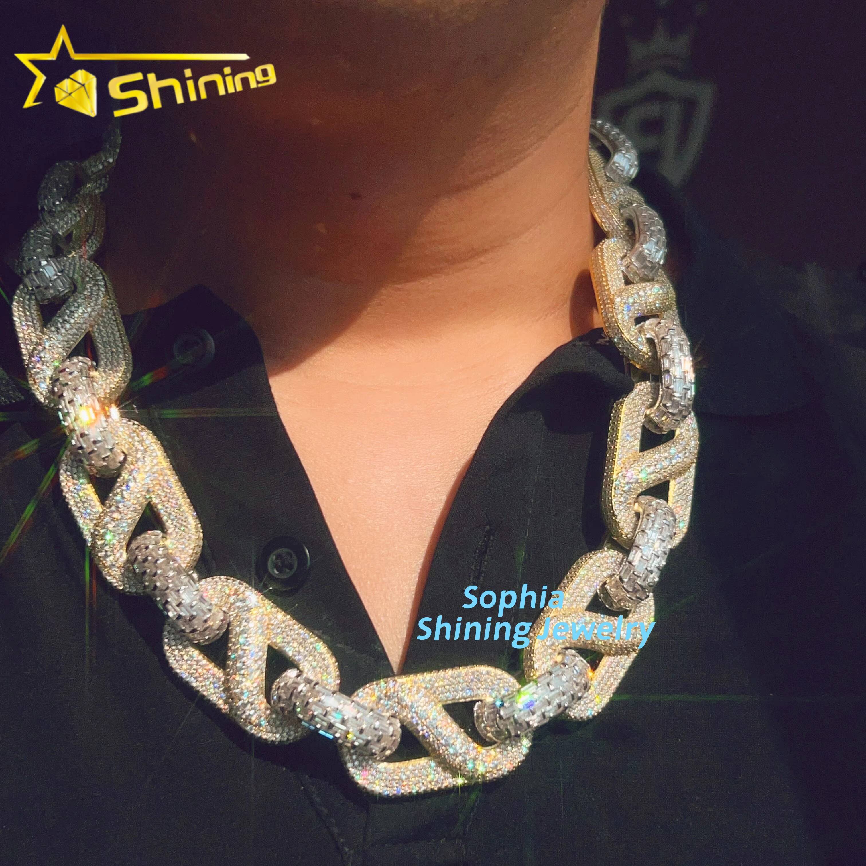 Luxury Fashion Design Vvs Moissanite Diamond Hip Hop Buss Down Rapper Jewelry baguette Cut Silver Cuban Link Chain GRA Certified