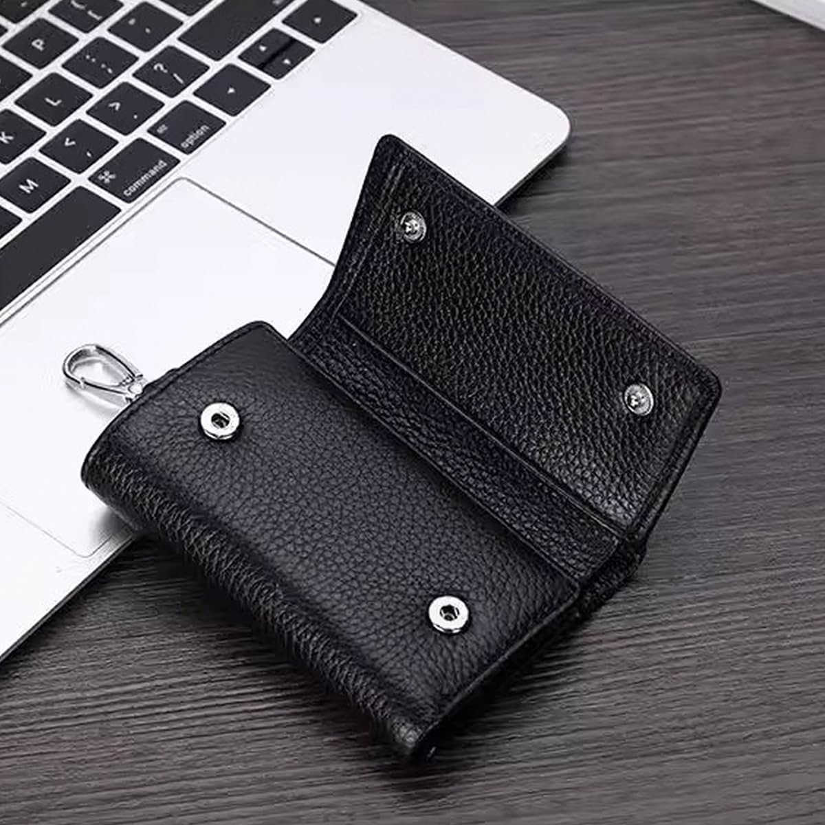 Leather Key Case Wallet Keychain Key Holder 6 Hanging Buckle Hooks Snap ClosureW250911