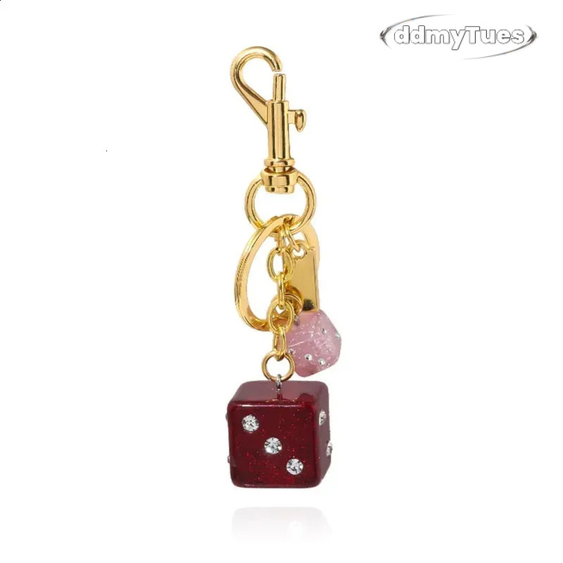 Fashion Red Dice Resin Dia Studded Keychain Student Ladies Jewelry Bag Gift Keyring Accessories Storage Pendant 250428 TUES