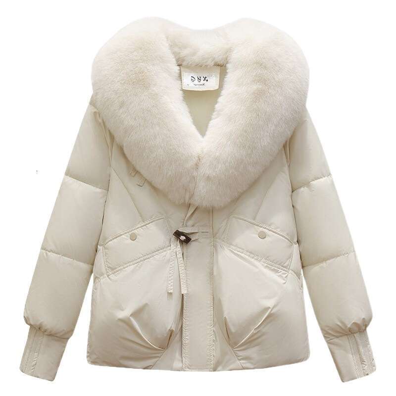 Phoenix Down for Women Winter New Large Fur Collar Short Puffer Jacket Loose Cotton Coat Outerwear