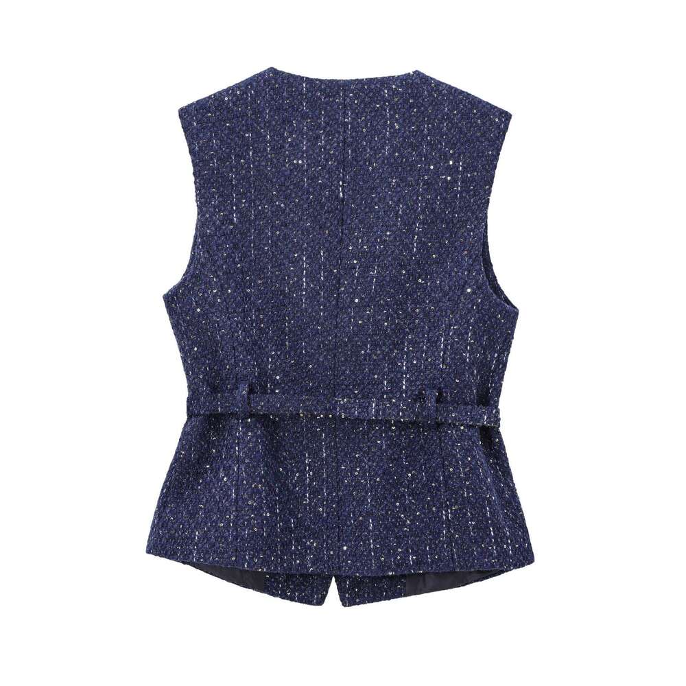 DHEssentials 2025 Summer New French Style Elegant Socialite Outerwear Single-Breasted Vest with Belt