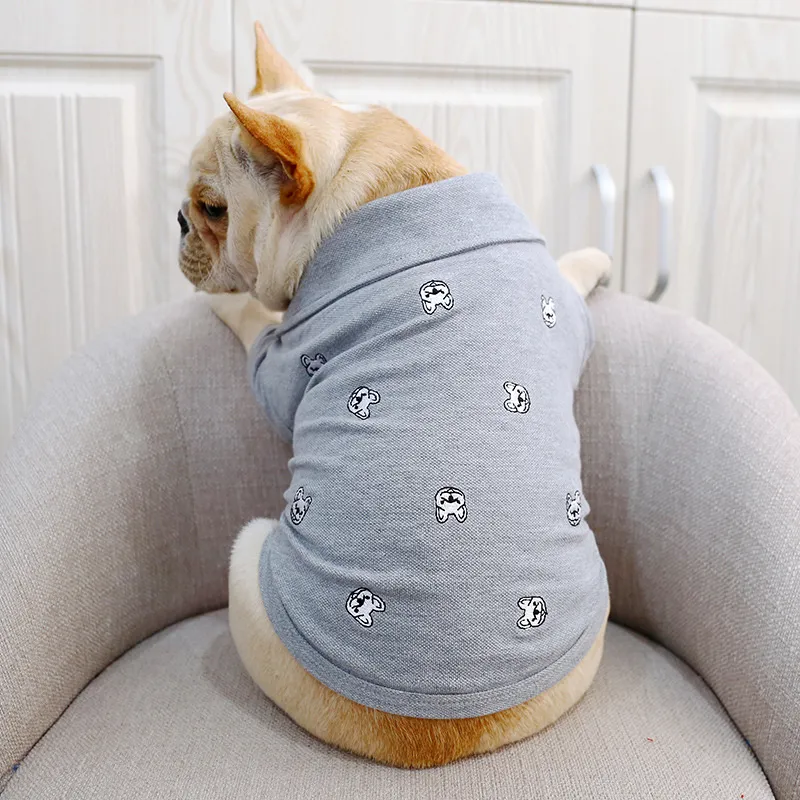 Pet French Dog Handsome clothing Fashion Grey Full Embroidered Small Shirt Pet Dog Corgi Short Sleeve