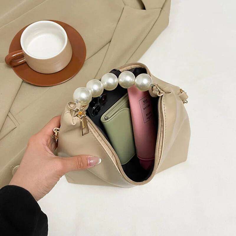 Women Pearl Handle Handbag Fashionable Elegant Lightweight Dumpling With Long Chain Outing Crossbody Bag Shoulder Bags