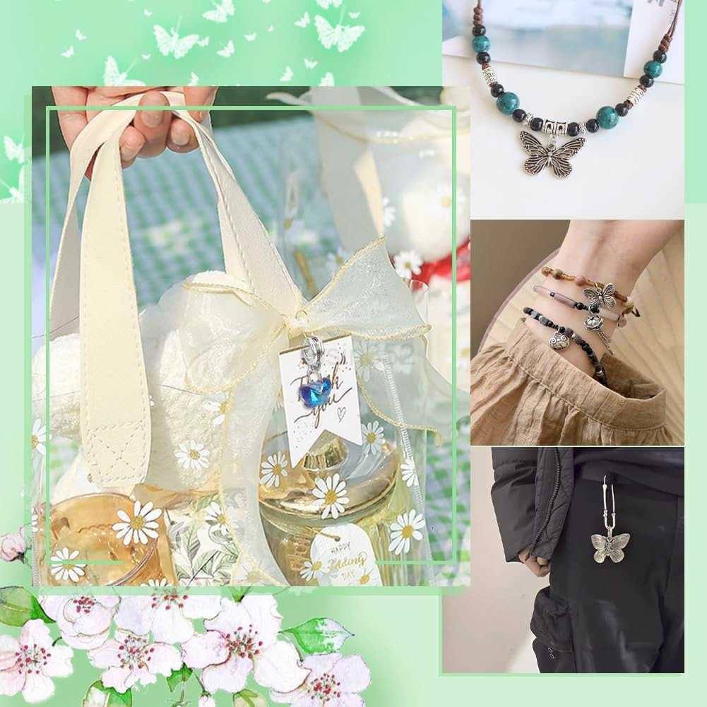 30pcs Butterfly Glass Charms Pendants 5 Colors Faceted Butterfly Crystal Dangle Charms with Bail Hanger Large Hole Transparent Beads for Necklace Earr