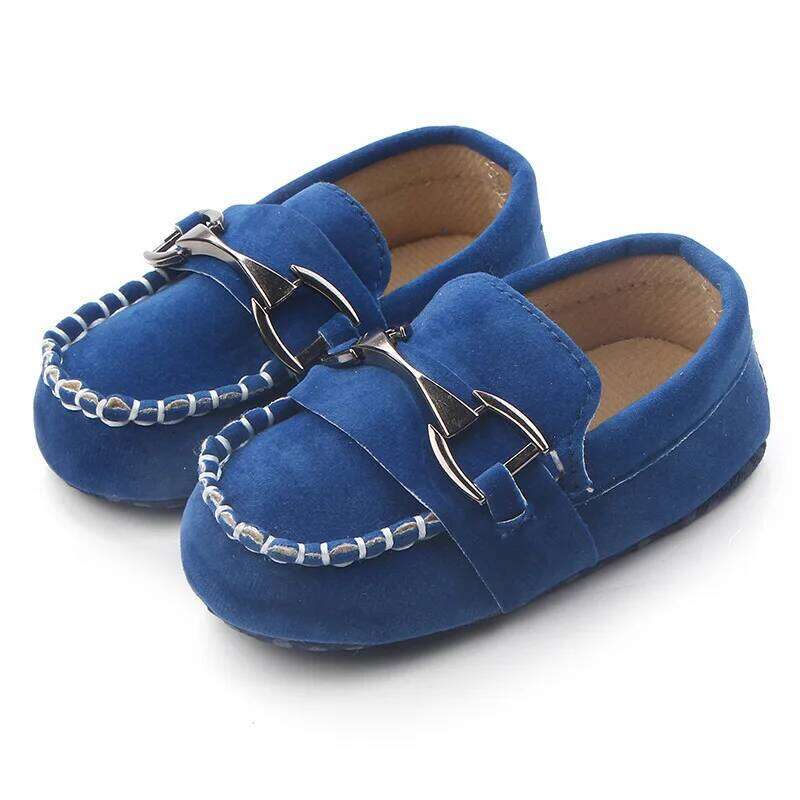 Toddler First Walkers Infant Newborn Anti-slip Iron Buckle Frosted Leather Peas Shoes for Baby Boy Rubber Sole Moccasins