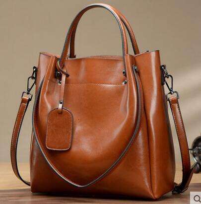 New Genuine Leather Shoulder Crossbody Ladies Handbag Large Oil Wax Cowhide Korean Style Casual Women's Bag