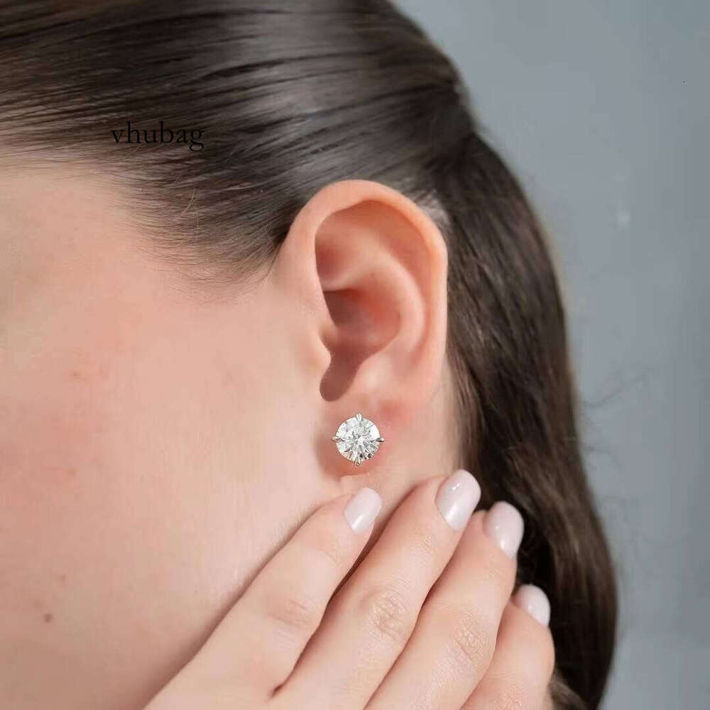 Hot Selling Screw Back VVS Earrings 14k White Gold 5mm 6.5mm 8mm Solitaire Stud Moissanite Earring