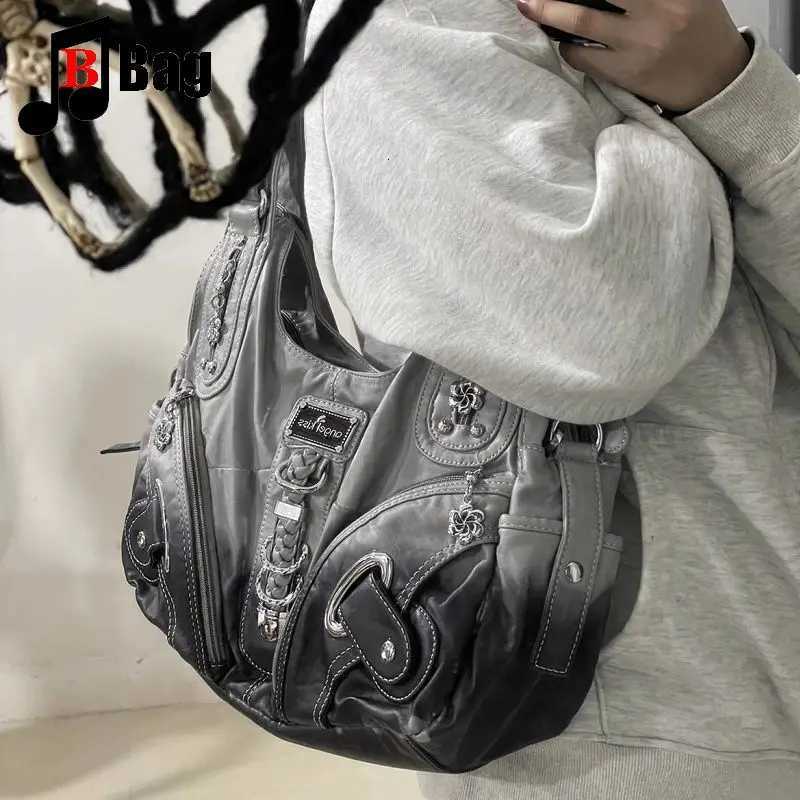 Y2k Vintage Harajuku Lolita Punk Womens Gradient soft Leather Spice Girl Handbag Flower Rivet zipper One Shoulder CrossbodyBag W250911