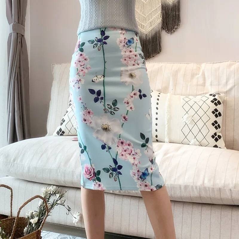 On Sale Summer Women Vintage Y2K Printed Pencil Long Skirt Office Skirts Korean Style High Waist Slim Bodycon Midi Casual dongdumaoyi