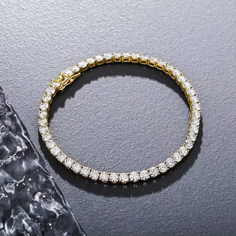 Luxury Jewelry Gold Plated Women Men Iced Out Jewelry Sparkle 4.0mm Moissanite Tennis Chain Bracelet