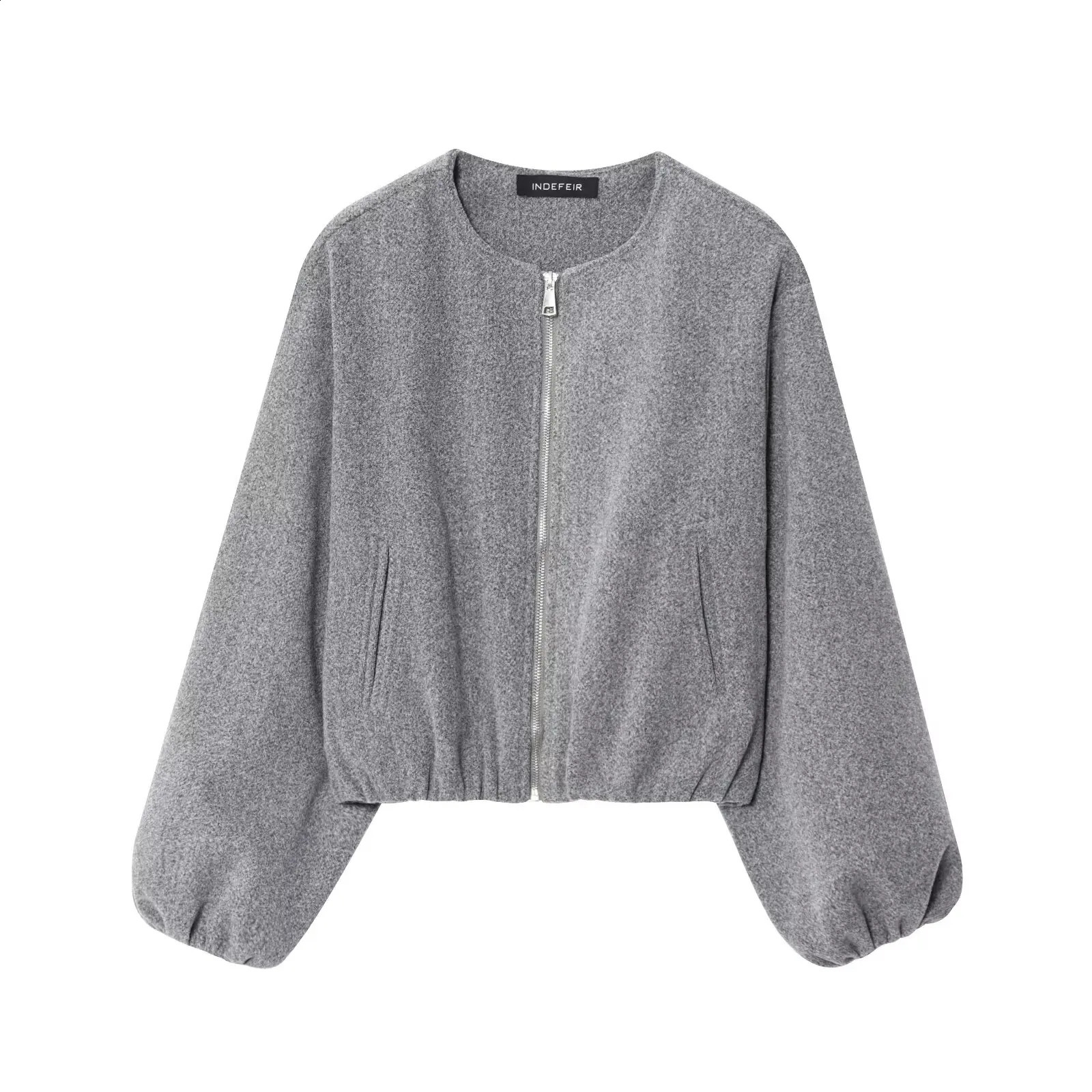 TRAF French round neck zipper simple womens autumn item solid color long sleeved soft versatile pilot jacket 250911