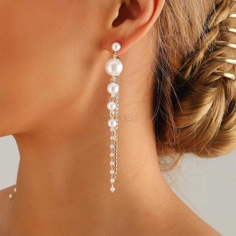 Beaded Pearl Drop Dangle Earrings for Women Charm Crystal Pearls Zircon Long Tassel Stud Earring Dangling Exquisite Prom Party Jewelry GiftsW250911