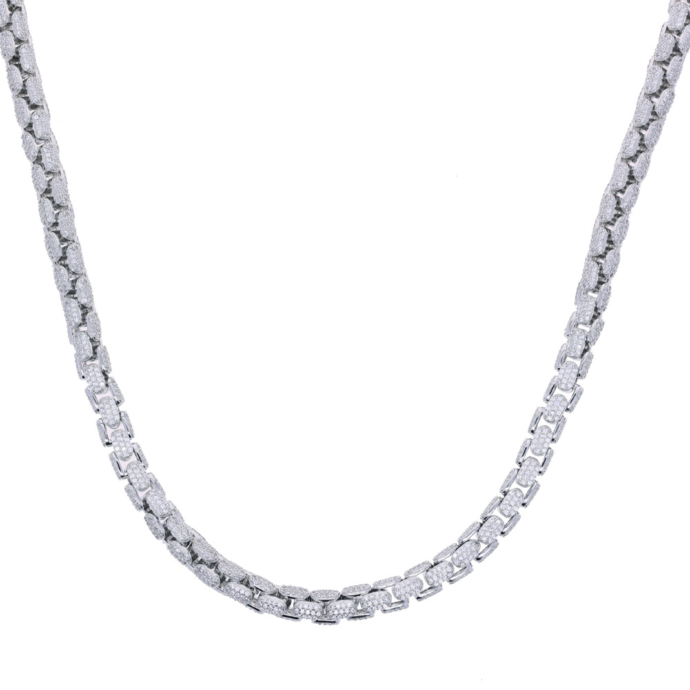 Hip Hop Punk Mens Cuban Chain Necklace Full 5A Zircon White Gold Plated Jewelry