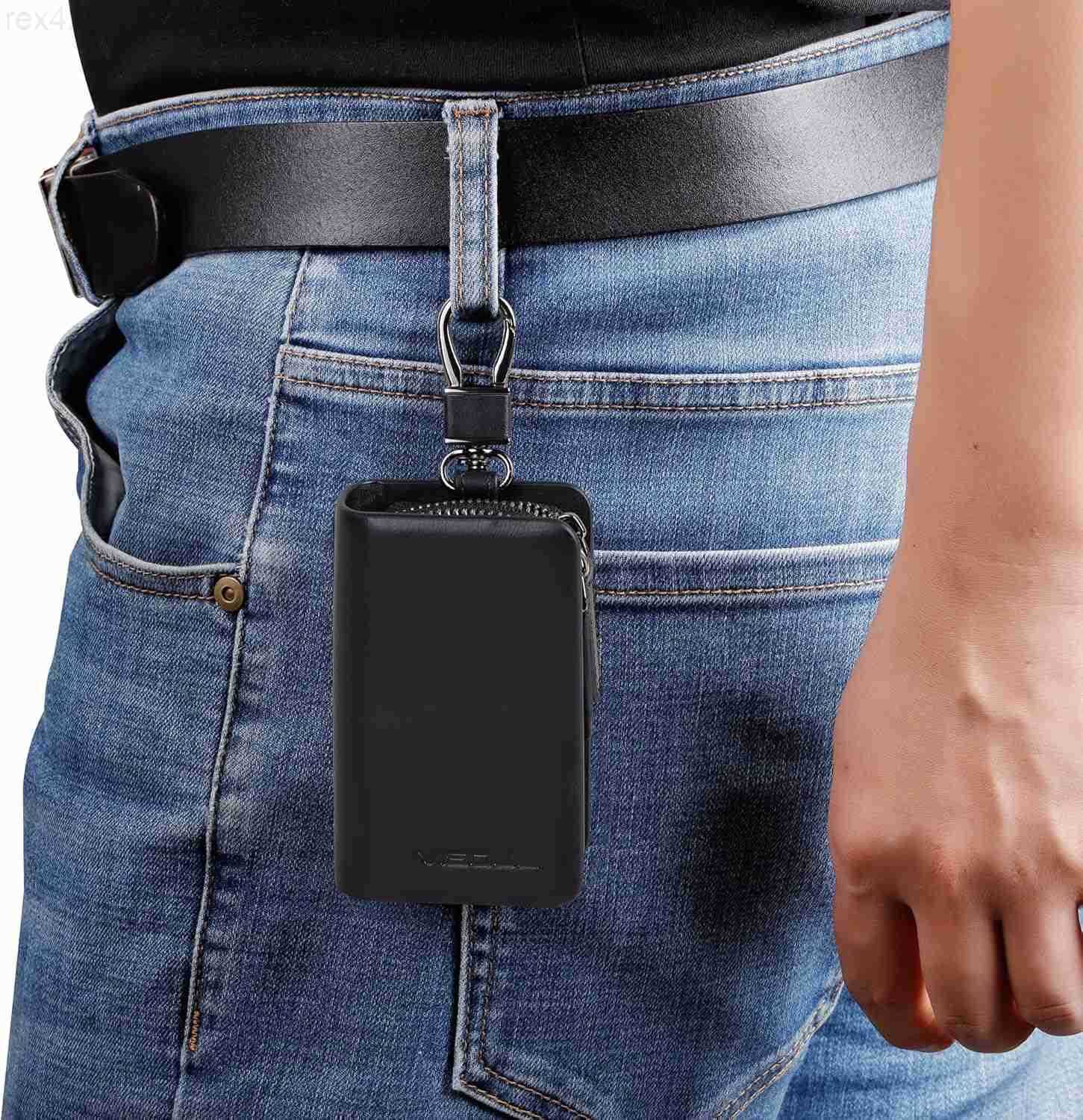 Car Key Case Holder Double Zipper Leather Car Smart Key Fob Case with Keychain for Men and WomenW250911