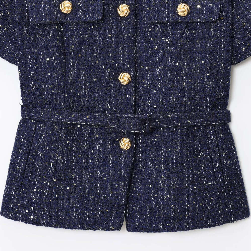 DHEssentials INS2025 Spring Summer New Women's Elegant Belted Metallic Thread Texture Little Chanel Style Jacket