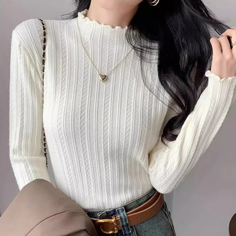 Autumn Winter Long Sleeve Women Mock Neck Sweater Casual Knitted Pullover Korean Fashion Slim Ladies Warm Tops 250911
