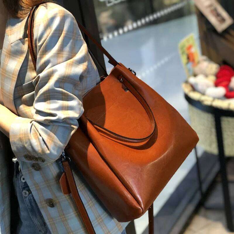Cowhide Tote Bag Designer Vintage Women's Shoulder Bags Large Capacity High Quality Genuine Leather Female Handbag