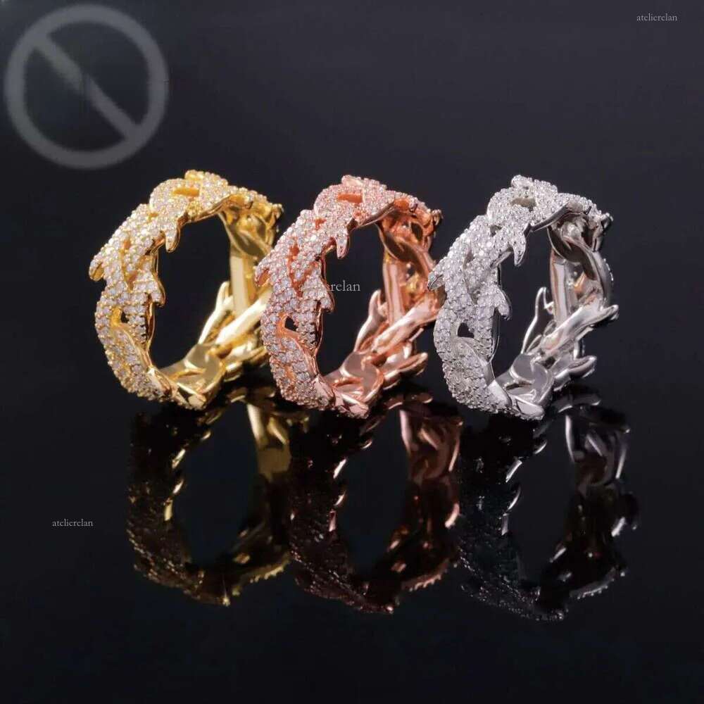 Spiked Design Mossanite Fine Jewelry Sterling Sier s Hip Hop for Men Women VVS Moissanite Dia Cuban Ring