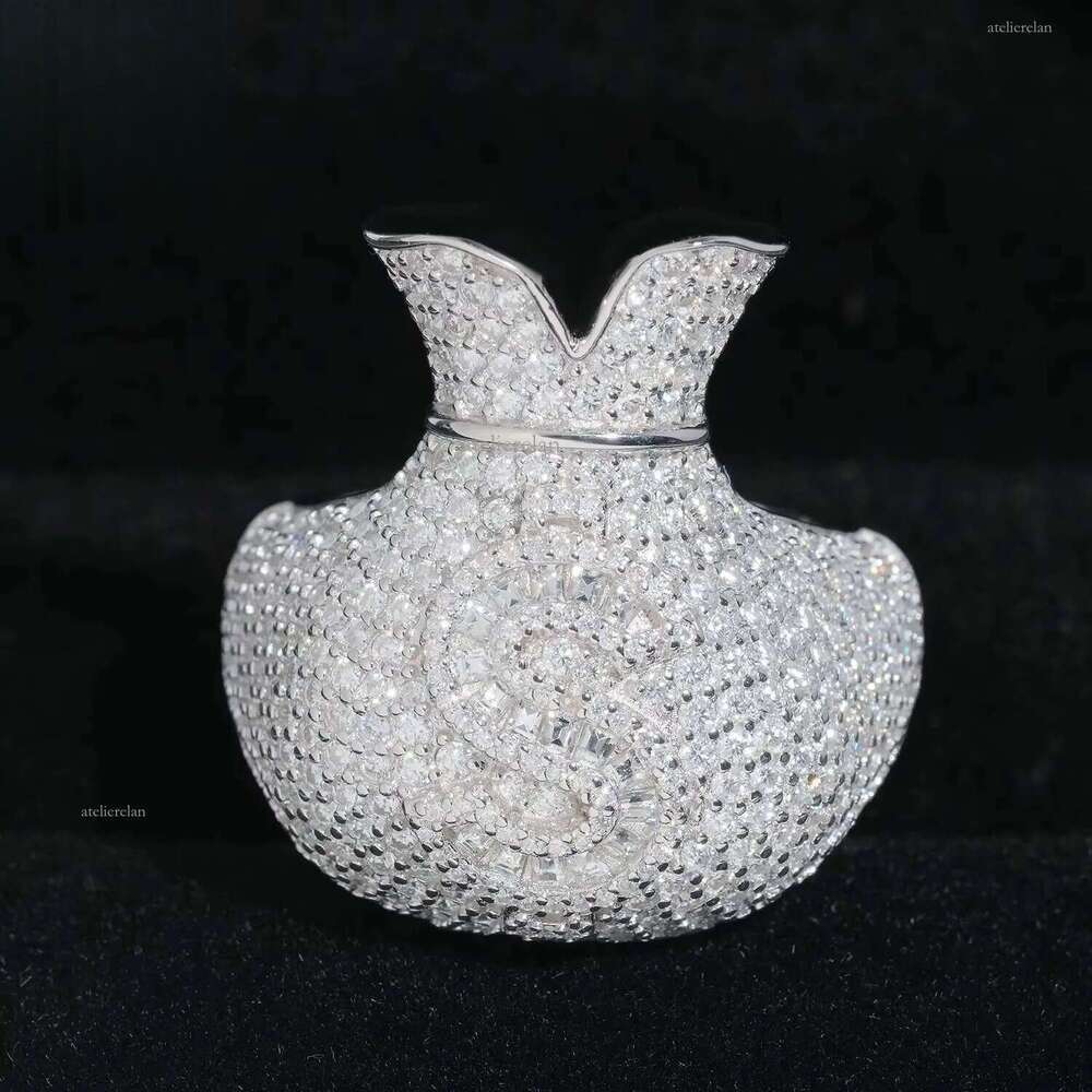 Hip Hop Jewelry Money Bag US Dollar Rings Sterling Sier Gold Plated Ice Out Vvs Moissanite Fully Dia for Men